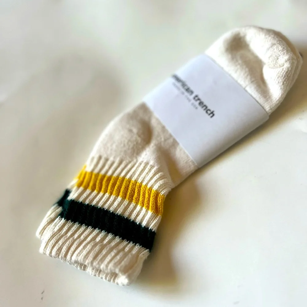 AMERICAN TRENCH RETRO QUARTER CREW SOCKS FOREST GREEN/AMBER OS UNISEX NWT
